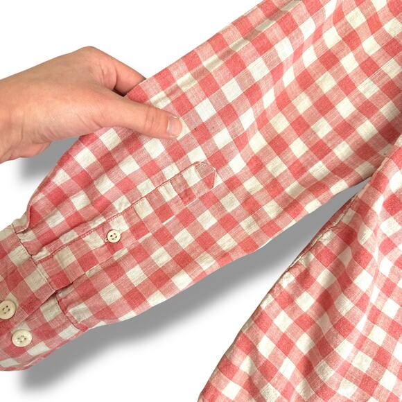 Johnnie-O Hangin’ Out Men’s Large Button Down Shirt Pink White Gingham Casual - Picture 7 of 10